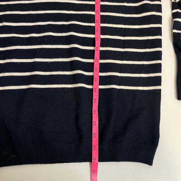 Pure Collection 100% Cashmere Sweater Striped V Neck Navy Blue White Women 8/10 - Picture 5 of 5